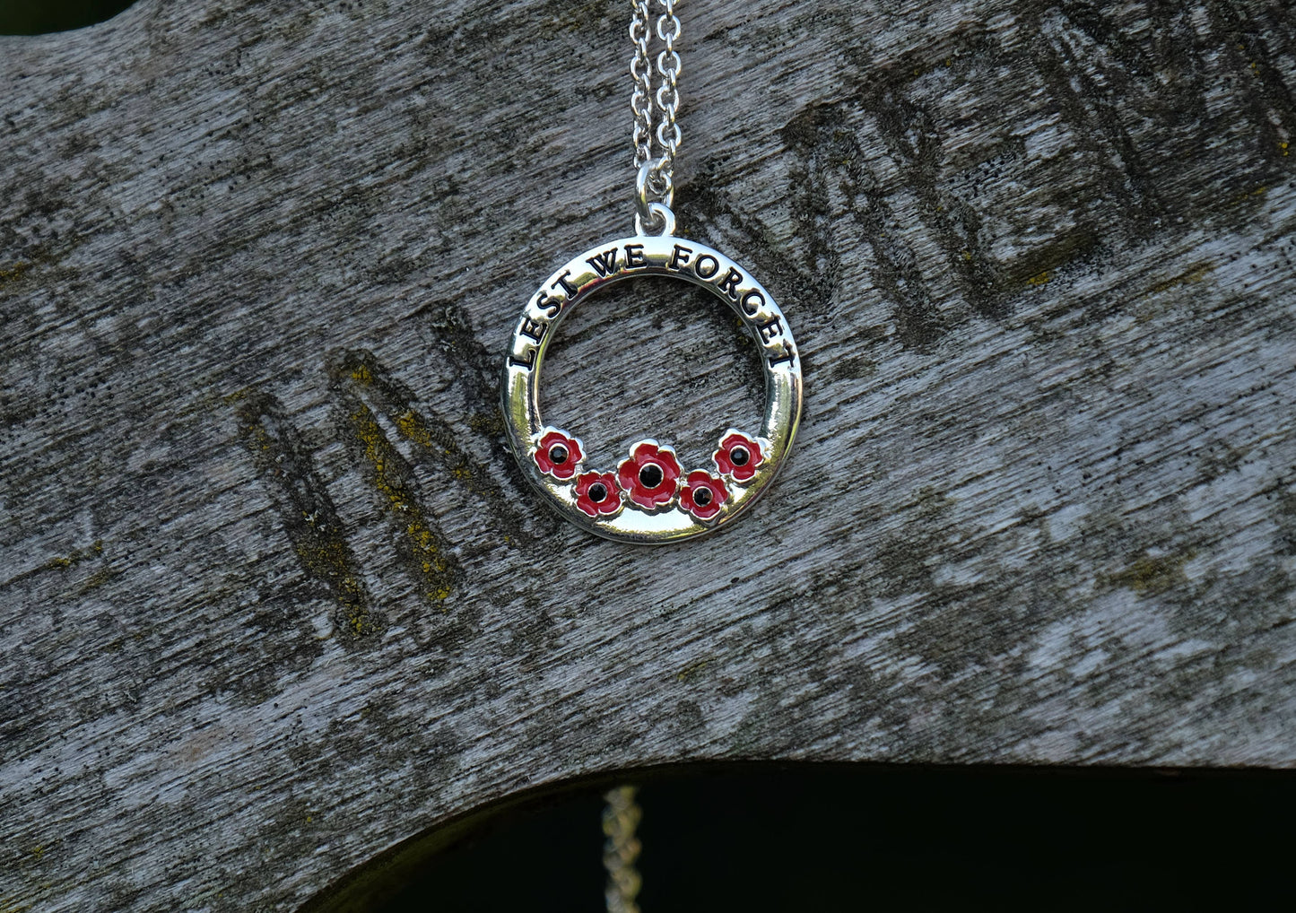 Poppy Red Flower 'Lest we Forget' Pendant Necklace