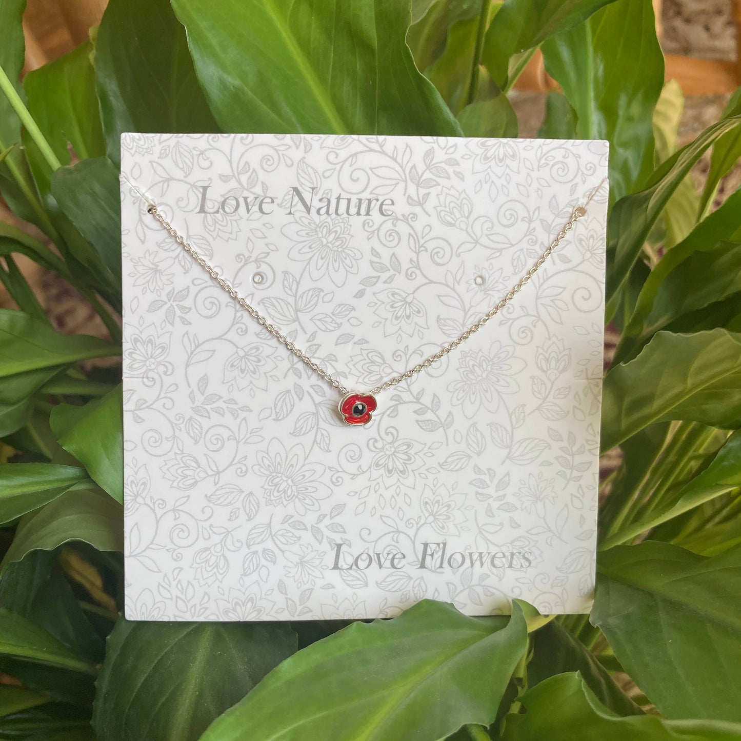 Poppy Red Flower 8mm Pendant Necklace