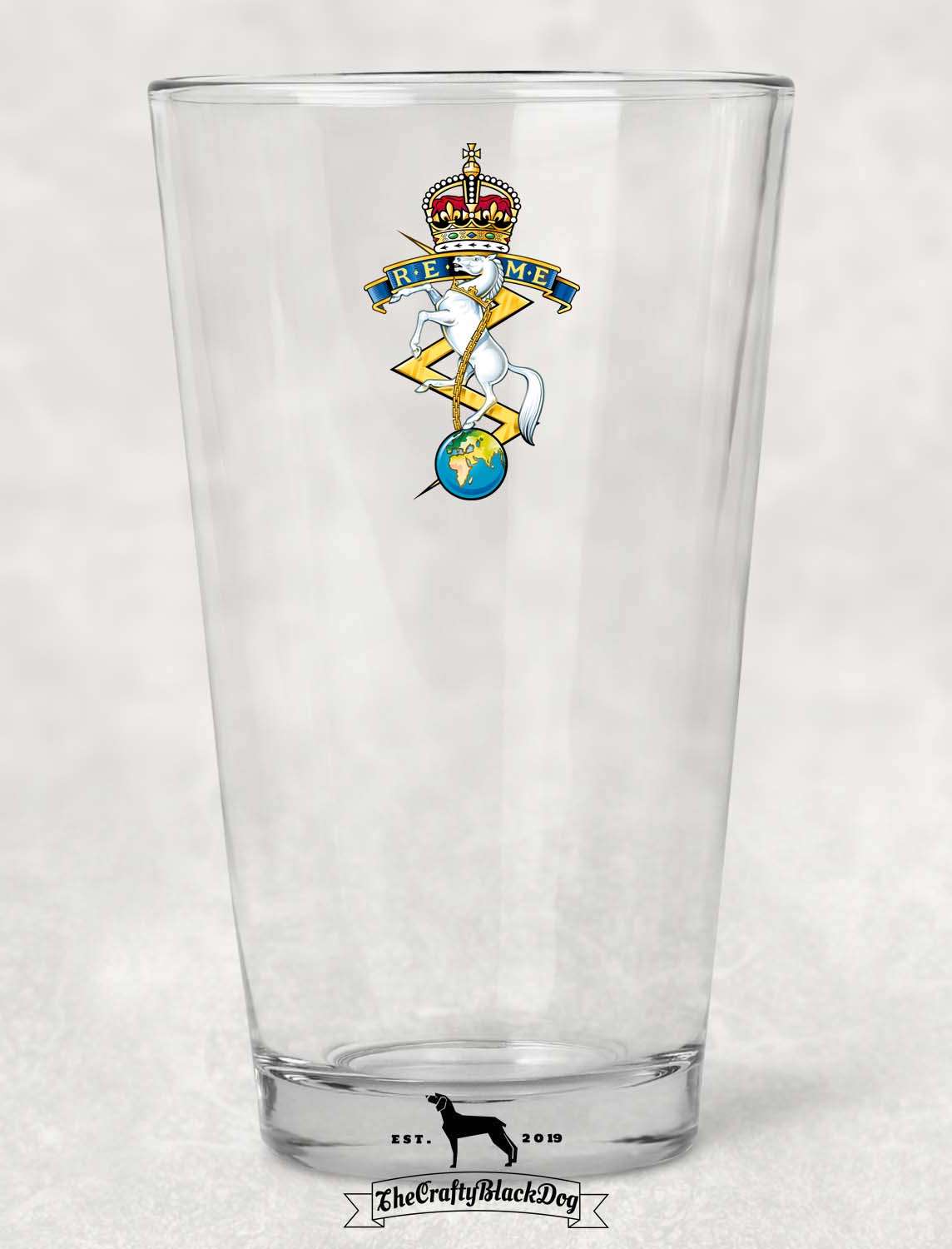 Royal Electrical Mechanical Engineers - Pint Glass (New King's Crown)