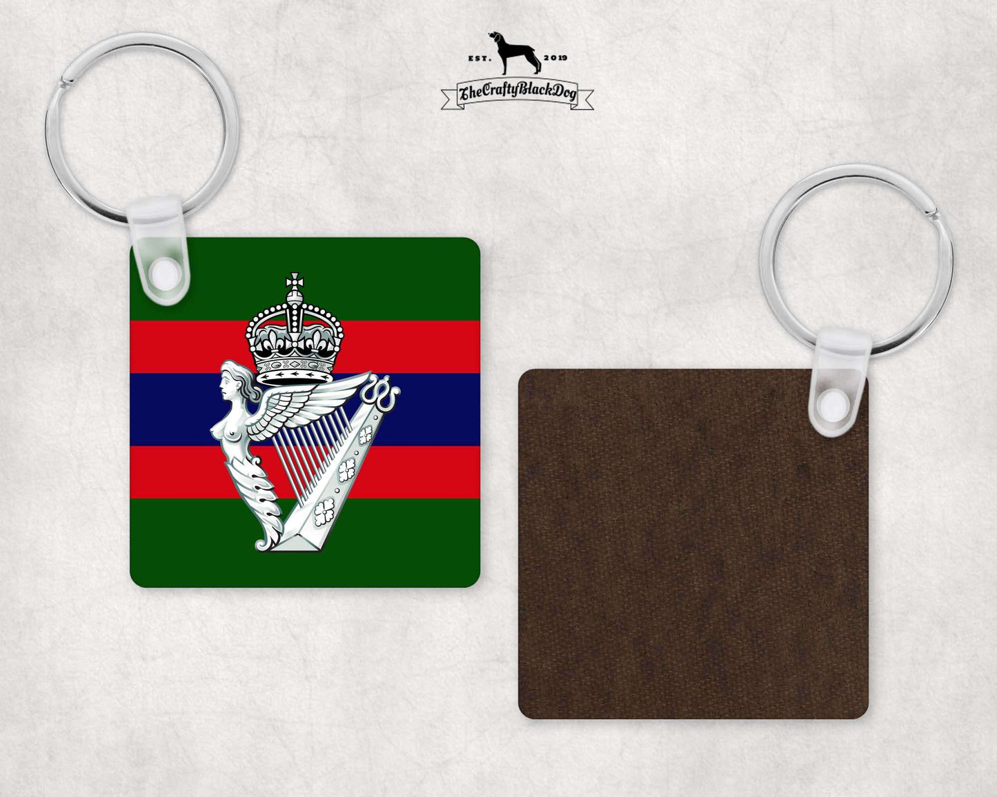 Royal Irish Regiment  - Square Key Ring (King's New Crown)