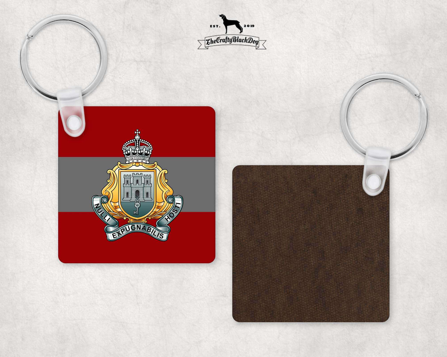 Royal Gibraltar Regiment - Square Key Ring (King's New Crown)