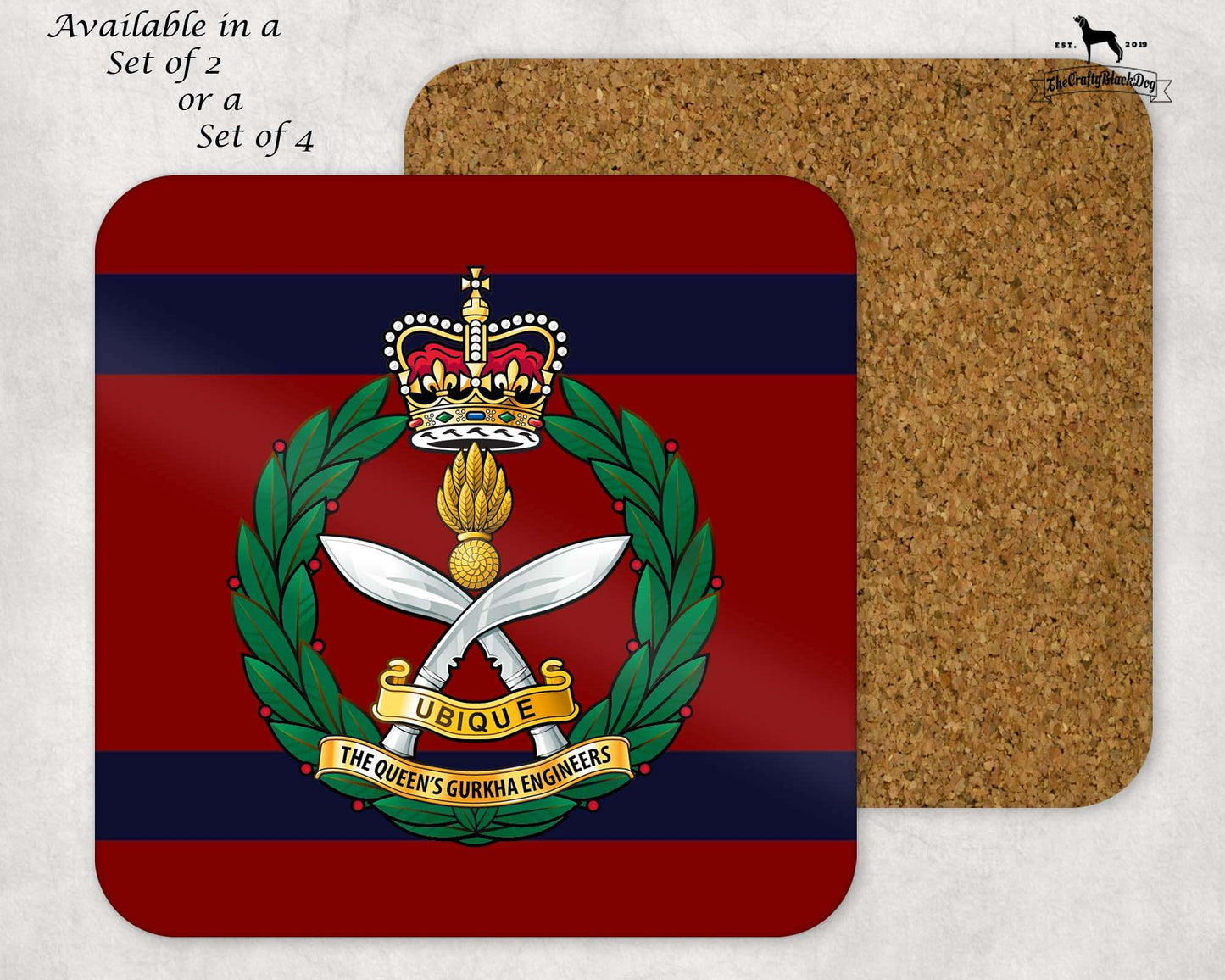 Queen's Gurkha Engineers - COASTER SET (New King's Crown)