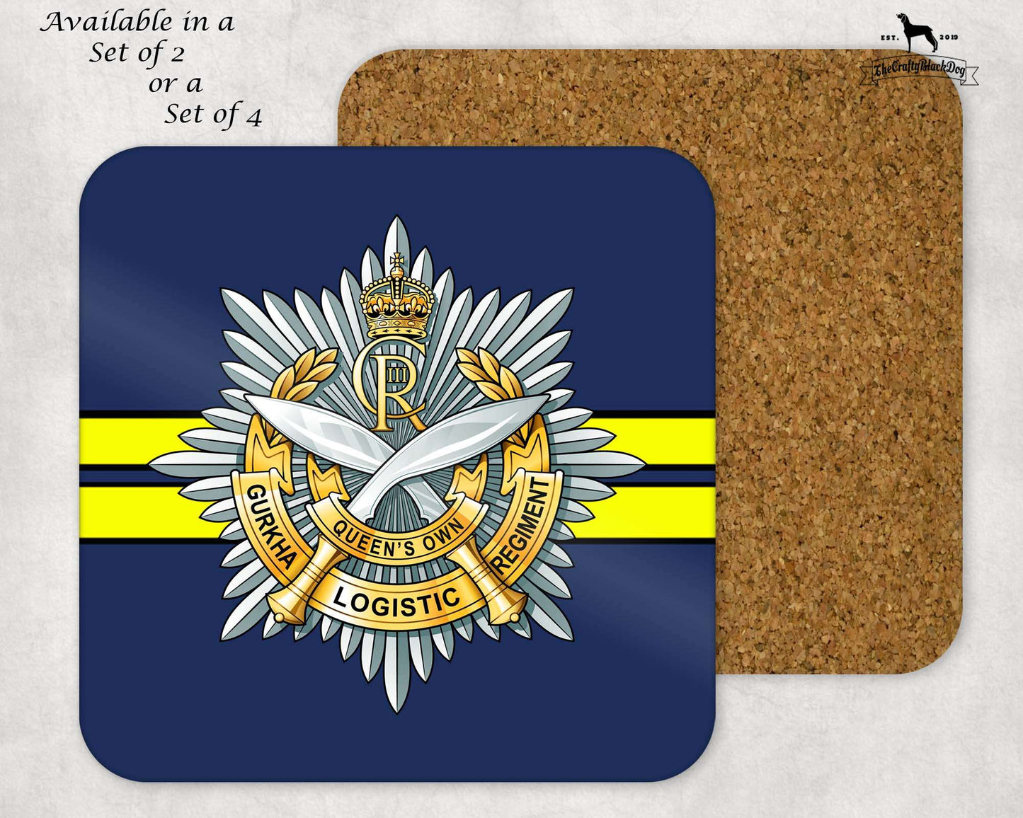 Queen's Own Gurkha Logistic Regiment RLC - COASTER SET (New King's Crown)