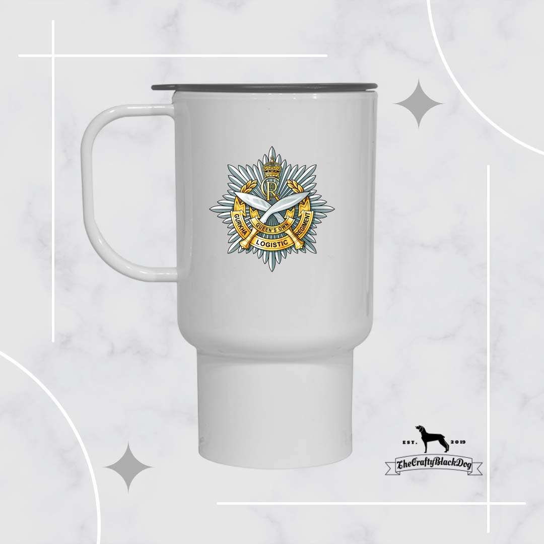 Queen's Own Gurkha Logistic Regiment RLC - TRAVEL MUG (New King's Crown)