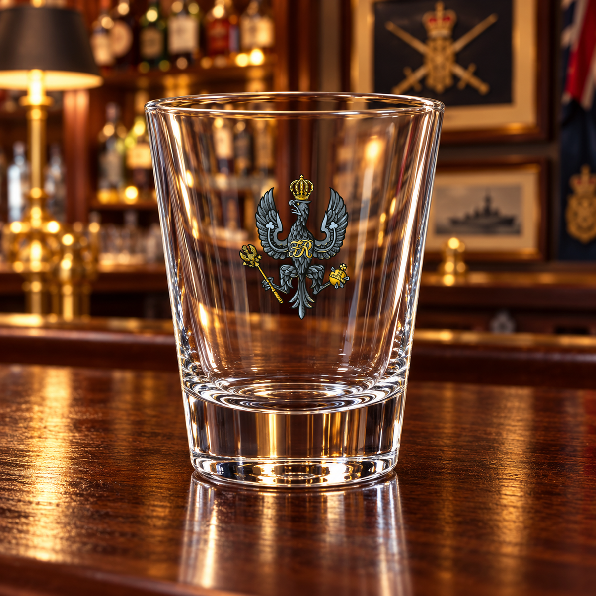 Kings Royal Hussars - Shot Glasses | The Crafty Black Dog — Frosted_Shot_Glass_Military_Bar_Smart_Object copy