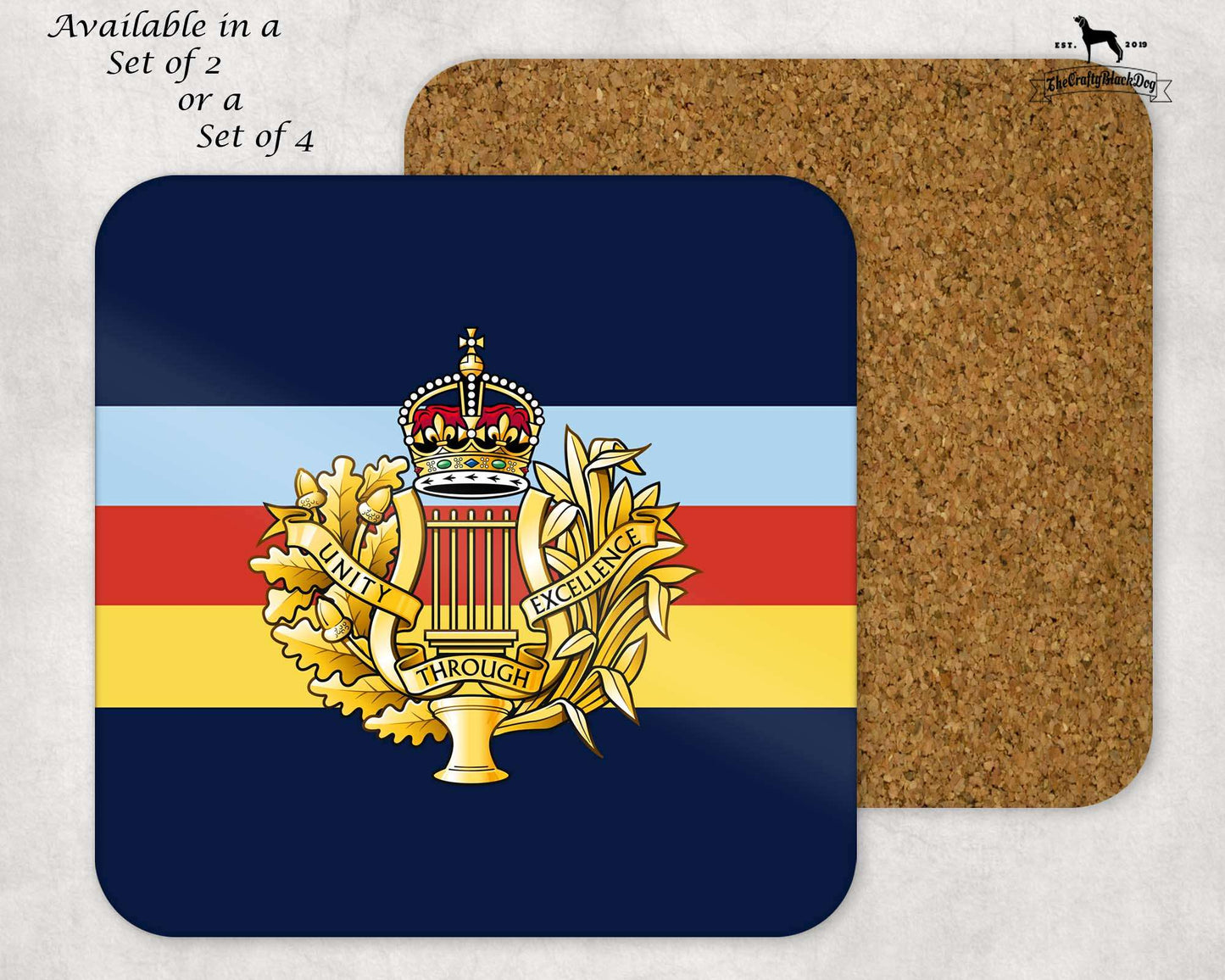 Royal Corps of Army Music - COASTER SET (New King's Crown)