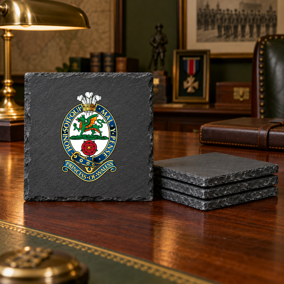 Princess of Wales Royal Regiment - Slate Coaster Set | The Crafty Black Dog