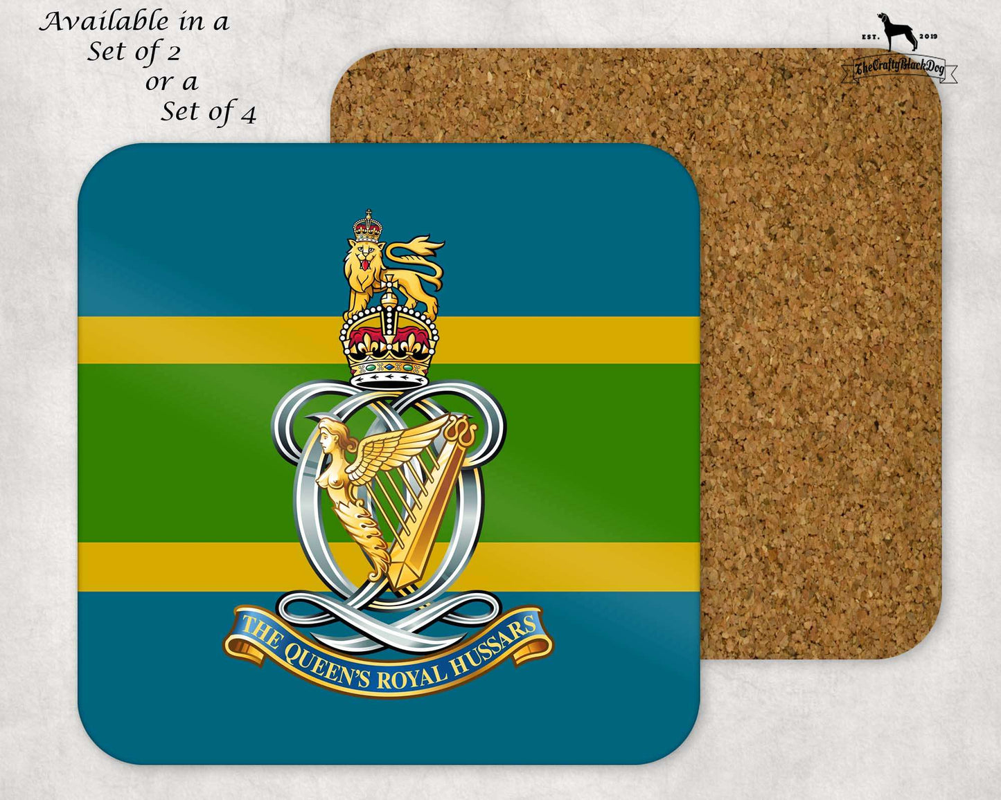 Queen's Royal Hussars - COASTER SET (New King's Crown)