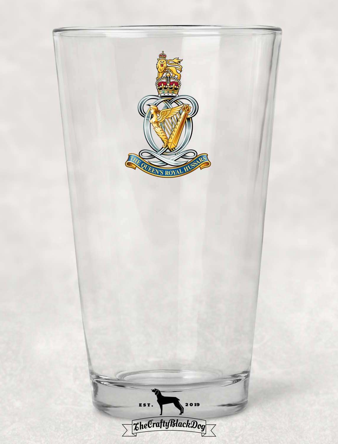 Queen's Royal Hussars - Pint Glass (New King's Crown)
