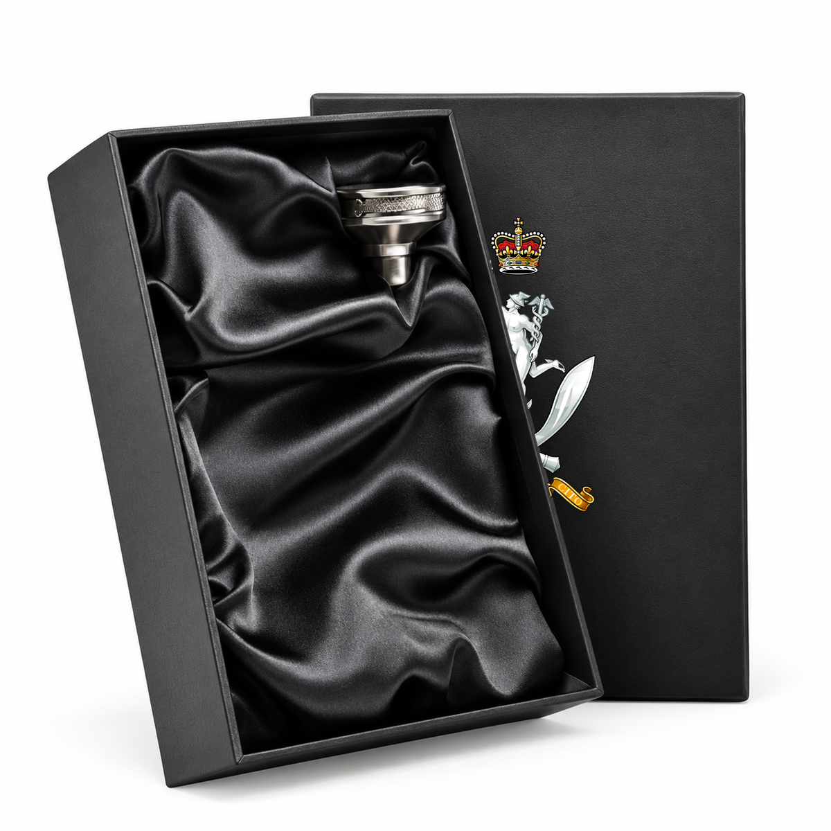 Queens Gurkha Signals - Hip Flask | The Crafty Black Dog — Hip_Flask_Rear_Lid_SHOPIFY_Smart_Object