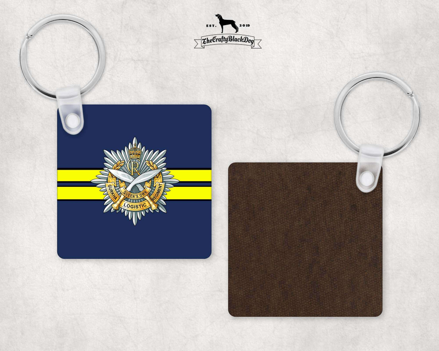 Queen's Own Gurkha Logistic Regiment RLC - Square Key Ring (King's New Crown)