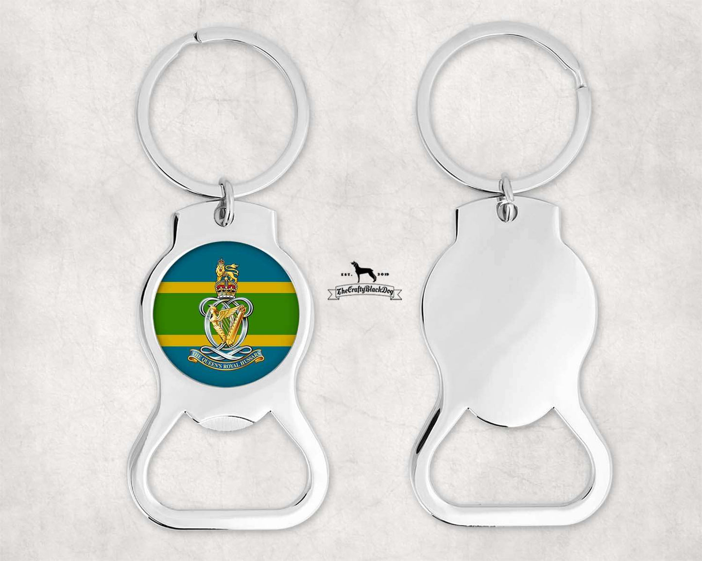 Queen's Royal Hussars - Bottle Opener Keyring (New King's Crown)