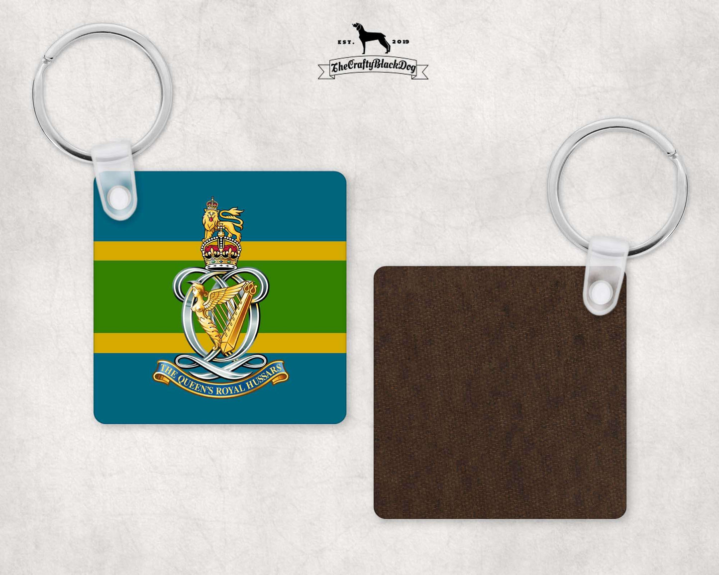 Queen's Royal Hussars - Square Key Ring (King's New Crown)