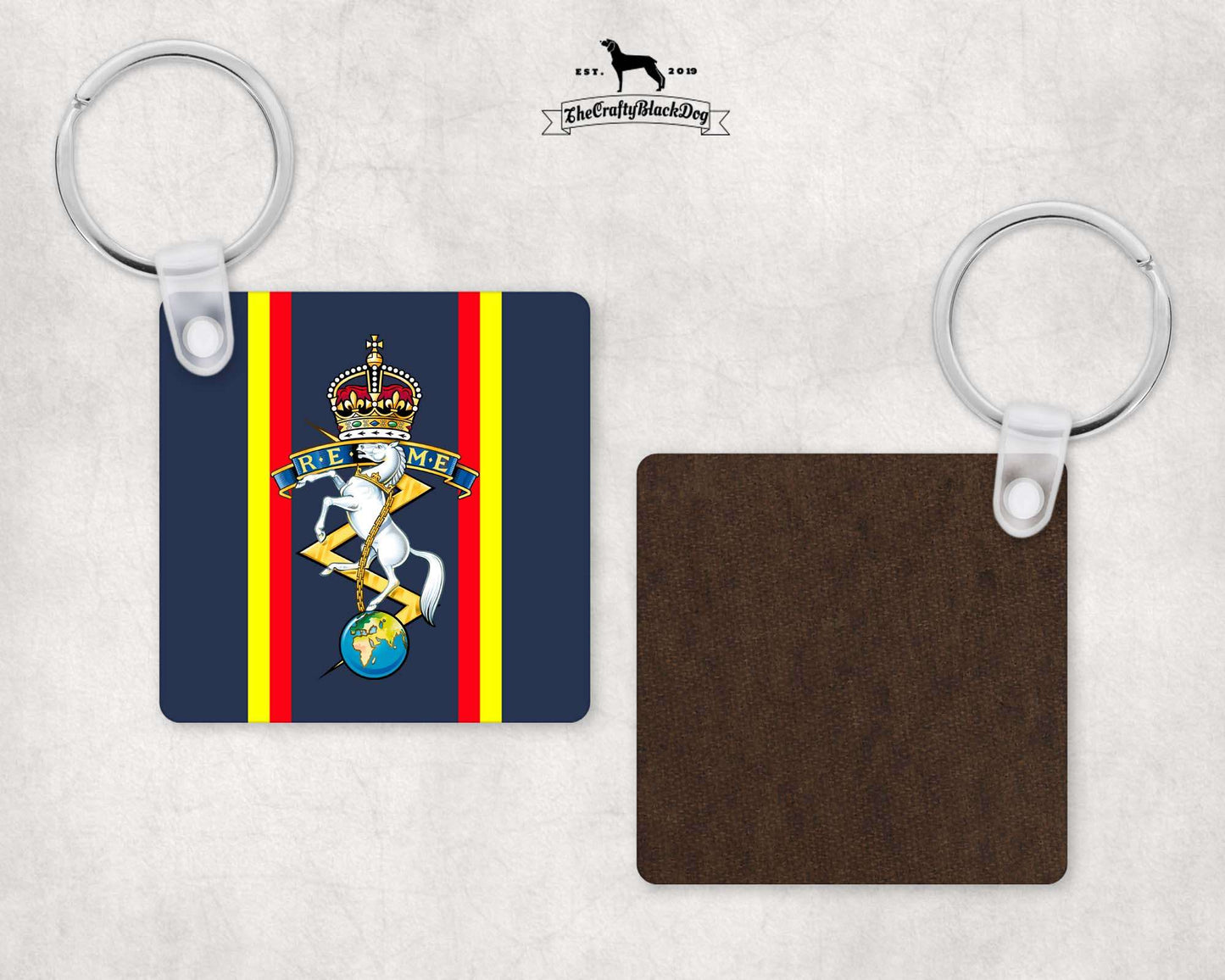 Royal Electrical and Mechanical Engineers - Square Key Ring (King's New Crown)