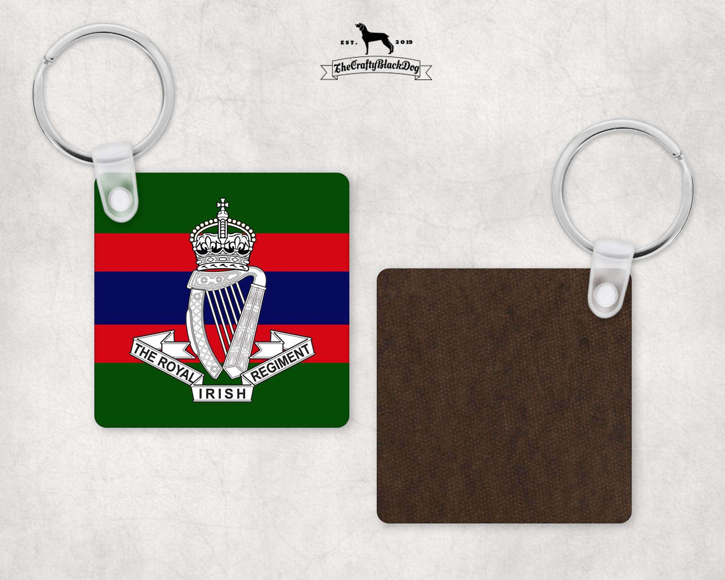 Royal Irish Regiment Crest - Square Key Ring (King's New Crown)