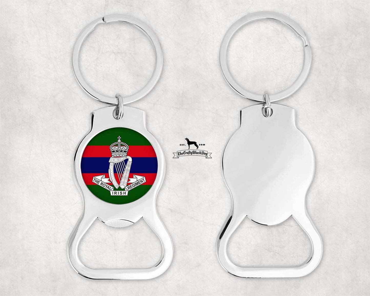Royal Irish Regiment Crest - Bottle Opener Keyring (New King's Crown)