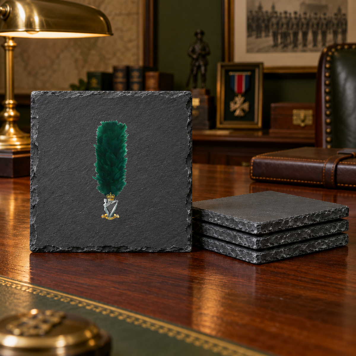 Royal Irish Rangers Hackle - Slate Coaster Set | The Crafty Black Dog