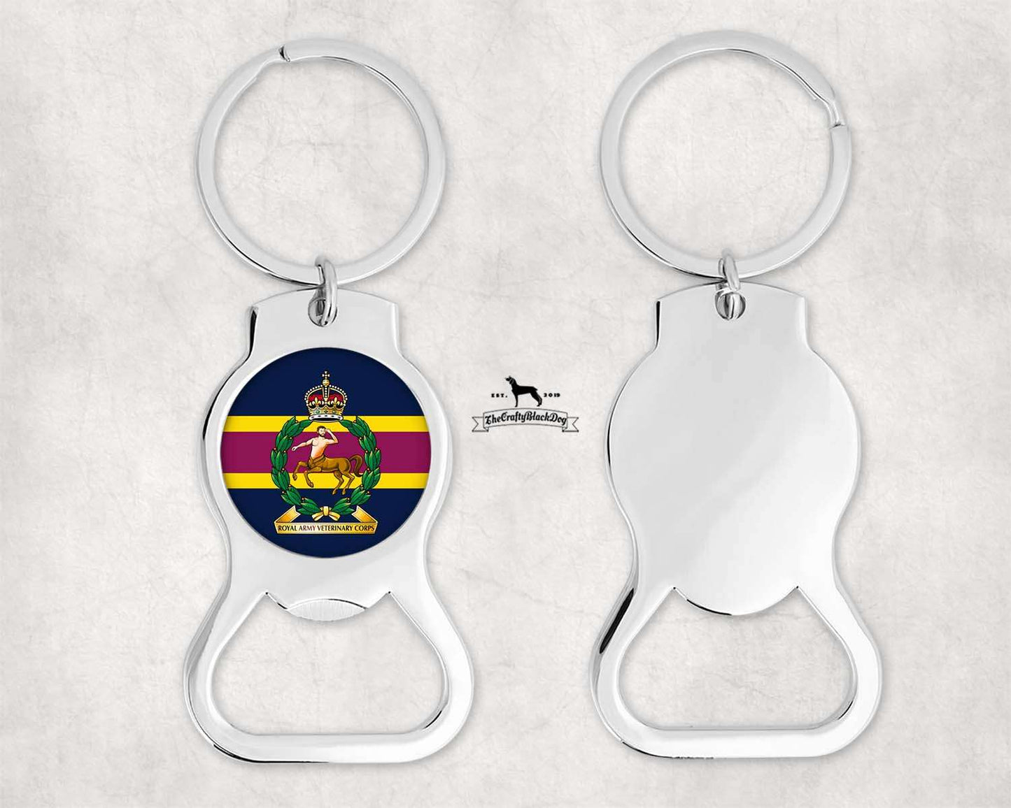 Royal Army Veterinary Corps - Bottle Opener Keyring (New King's Crown)