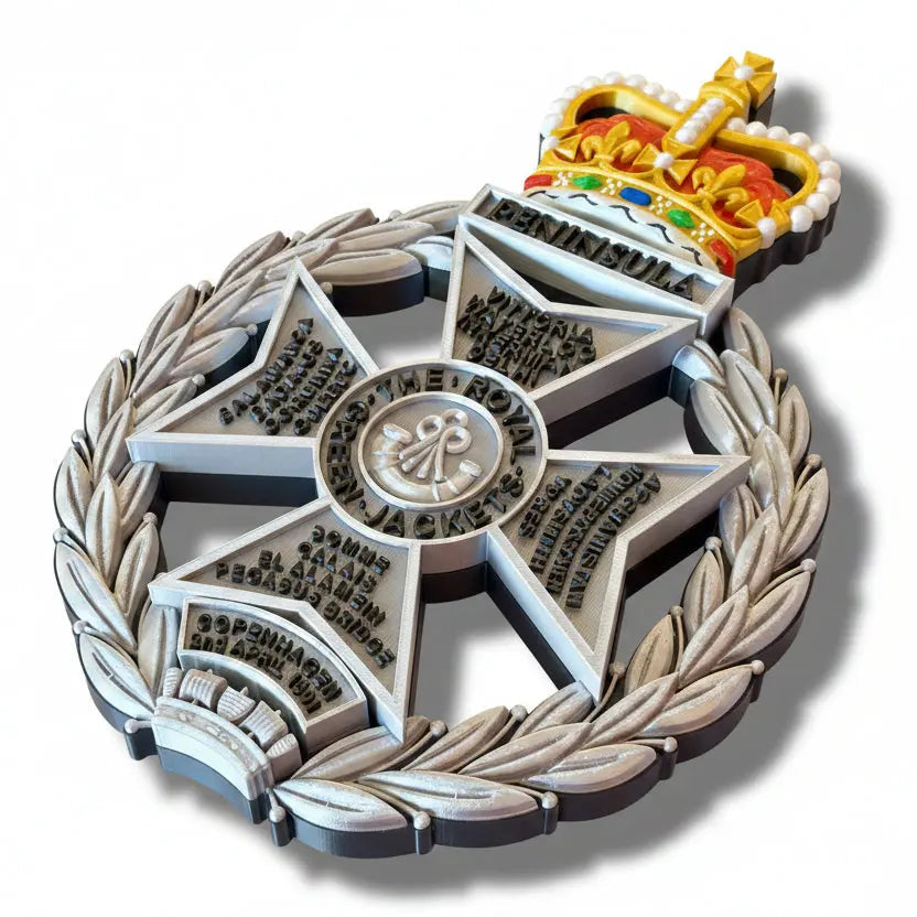 Royal Green Jackets Silver Black Coloured Crown Cap Badge