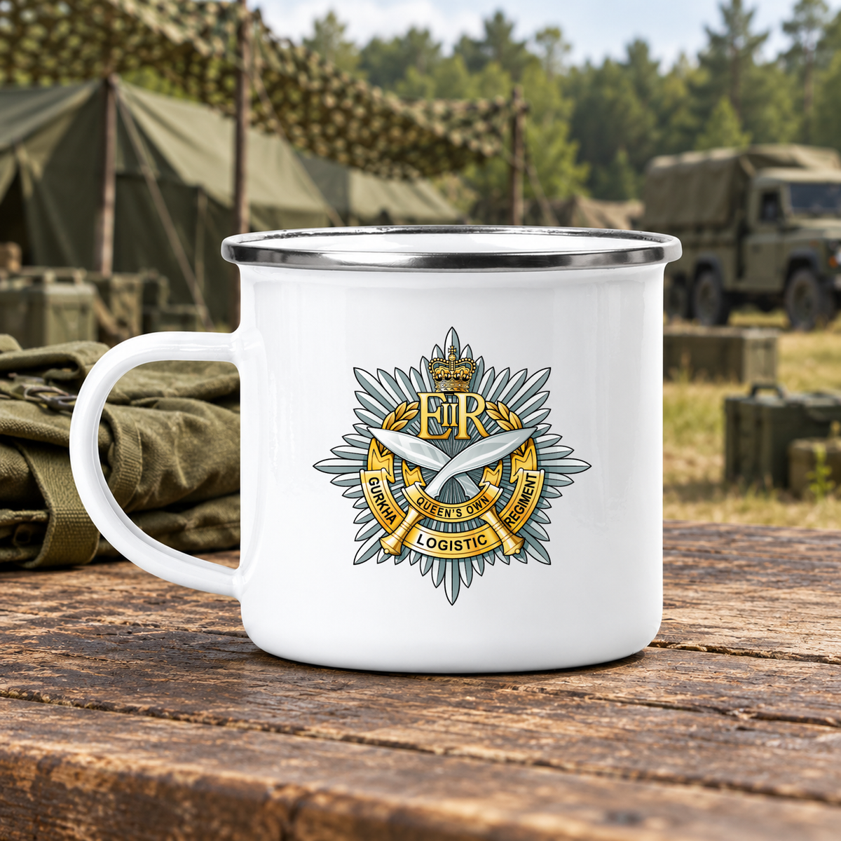 10 Queen's Own Gurkha Logistic Regiment RLC - Enamel Camping Mug | The Crafty Black Dog