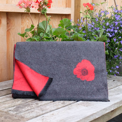 Red Poppy Flower Grey Soft Warm and Smart Winter Scarf