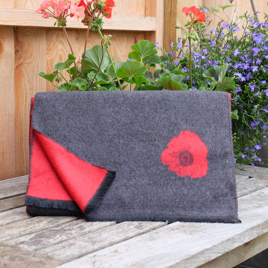 Red Poppy Flower Grey Soft Warm and Smart Winter Scarf