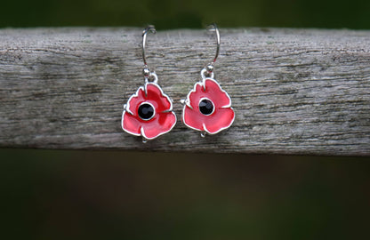 Poppy Red Flower Dangly Earrings