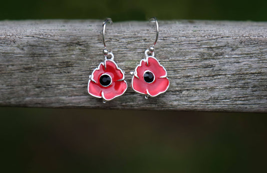 Poppy Red Flower Dangly Earrings