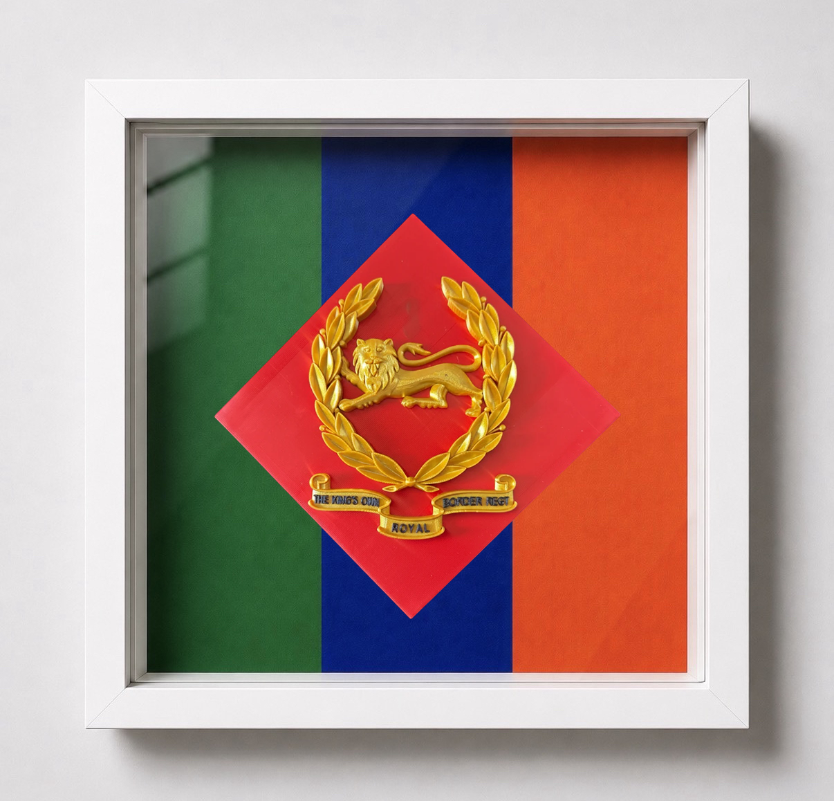 King's Own Royal Border Regiment Beret Badge with Scroll & Regimental Colours Display Frame | Officially Licensed