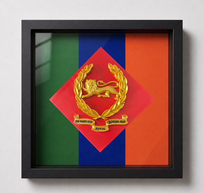 King's Own Royal Border Regiment Beret Badge with Scroll & Regimental Colours Display Frame | Officially Licensed
