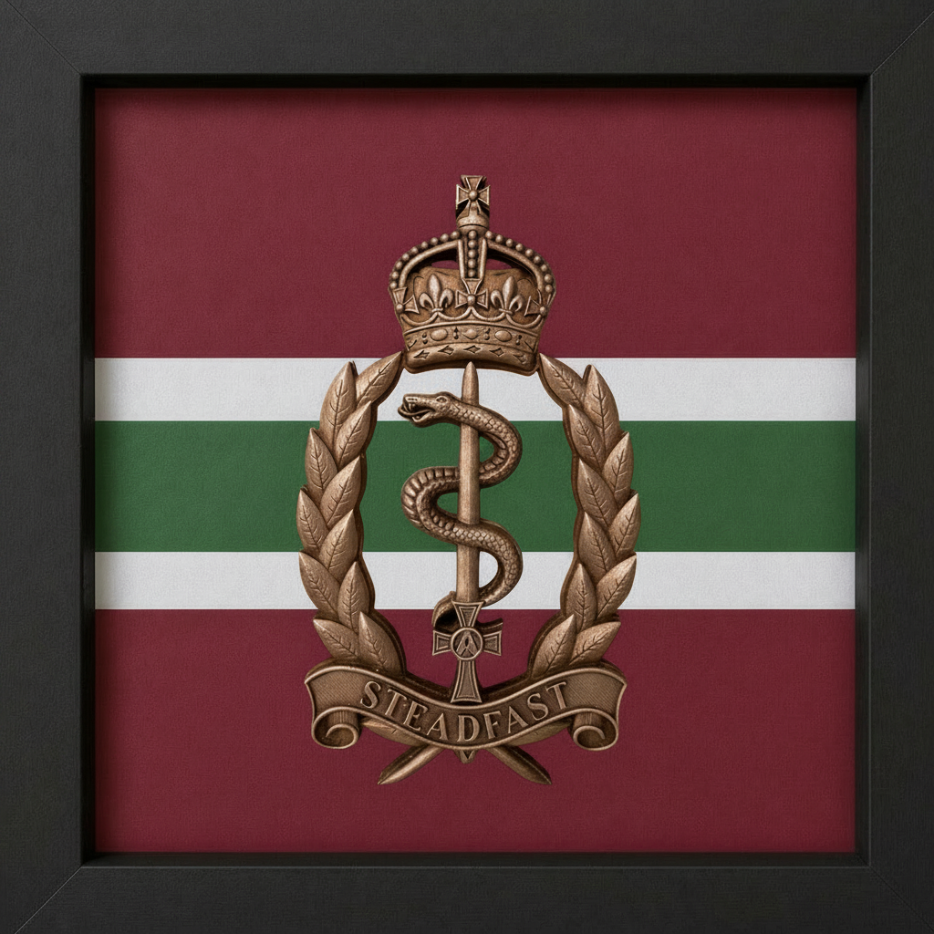 Royal Army Medical Service (RAMS) Cap Badge Display Frame – Brass King's Crown | Officially Licensed