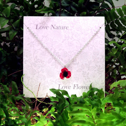 Poppy Red Flower Pendant Necklace