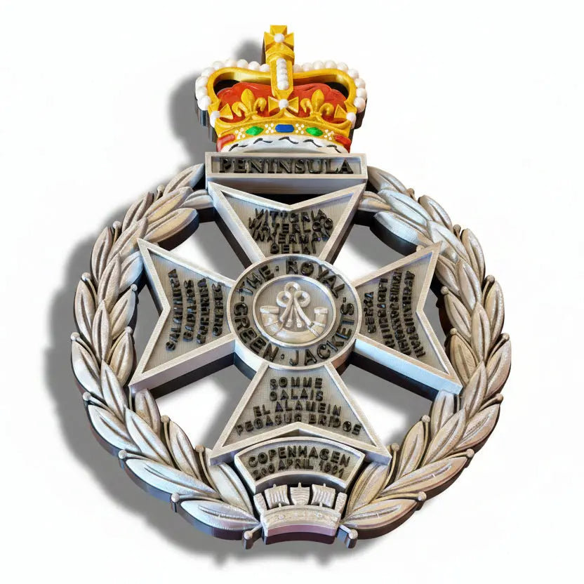 Royal Green Jackets Silver Black Coloured Crown Cap Badge