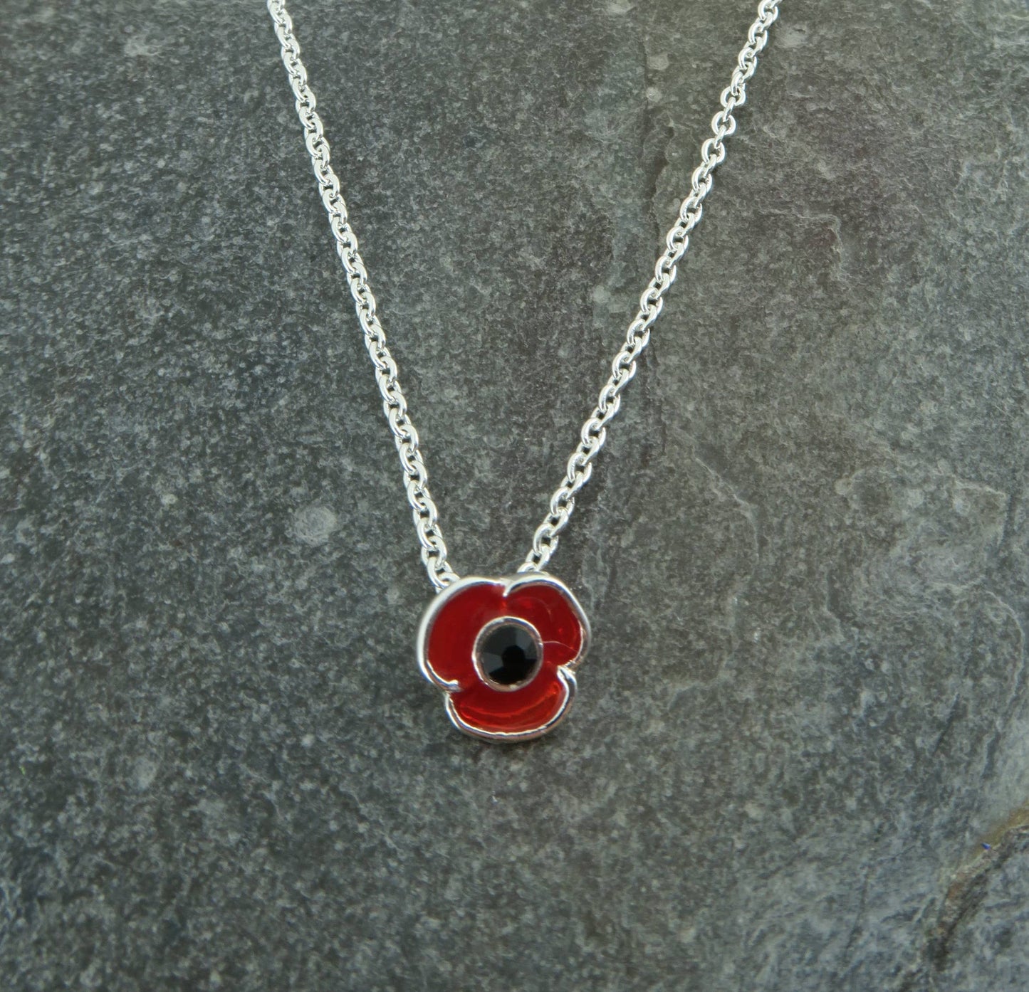 Poppy Red Flower 8mm Pendant Necklace