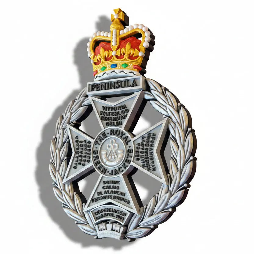 Royal Green Jackets Silver Black Coloured Crown Cap Badge