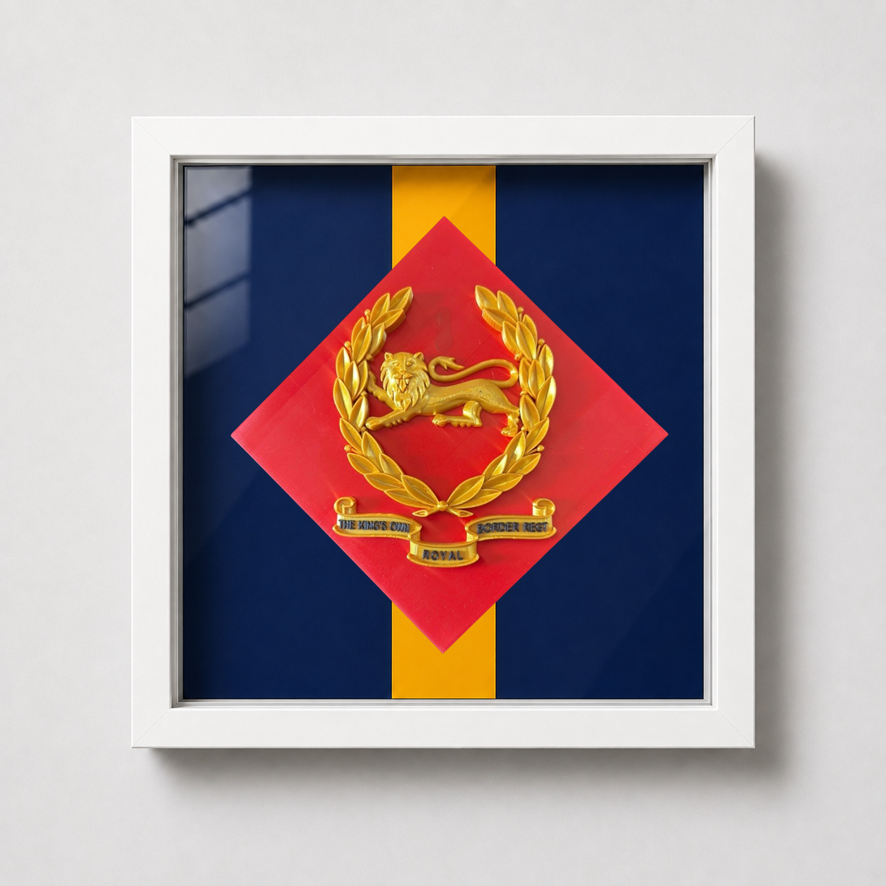 King's Own Royal Border Regiment Beret Badge with Scroll & Stable Belt Display Frame | Officially Licensed