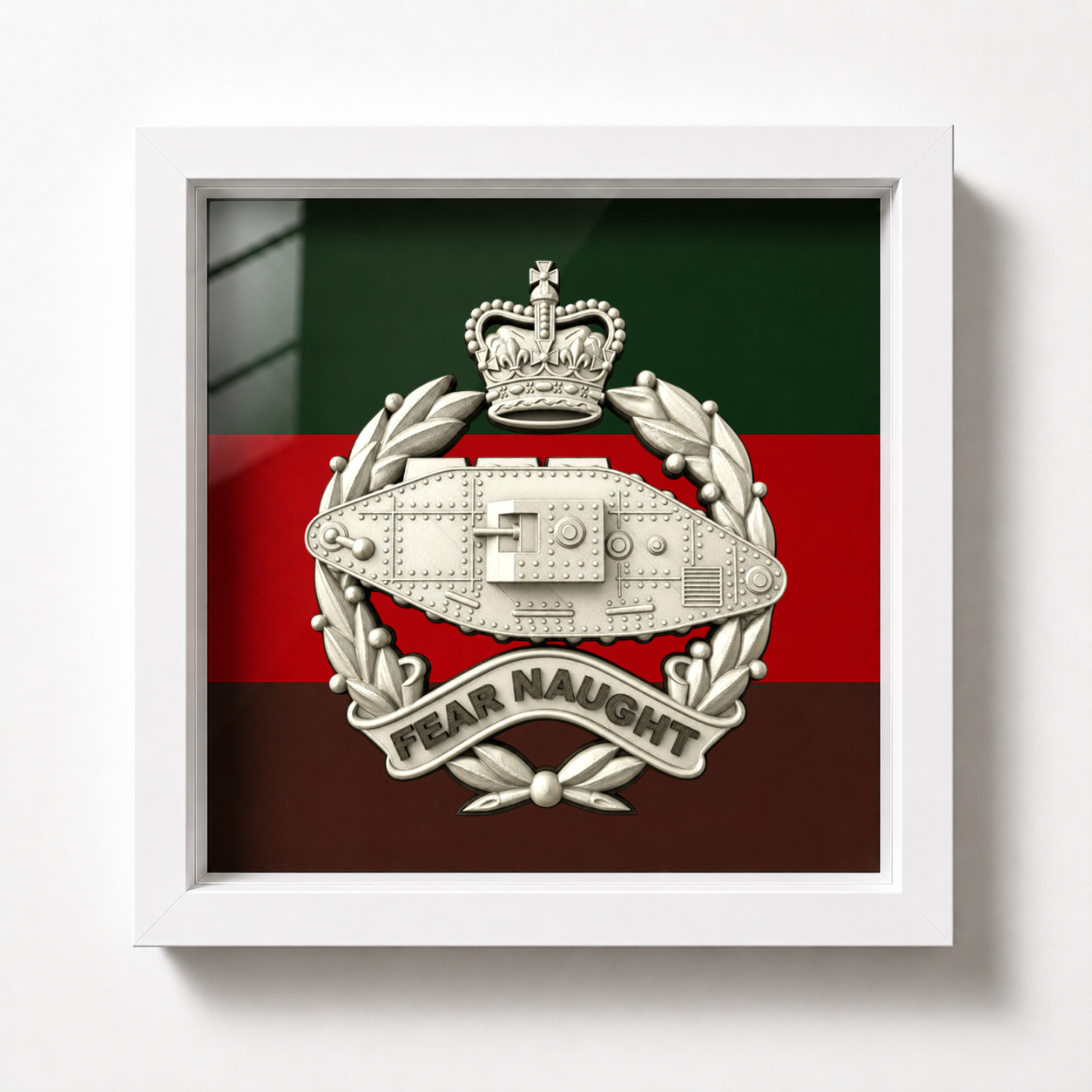 Royal Tank Regiment Queen's Crown Silver & Black Cap Badge Display Frame | Officially Licensed