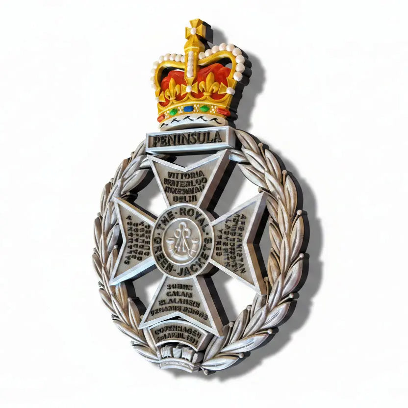 Royal Green Jackets Silver Black Coloured Crown Cap Badge