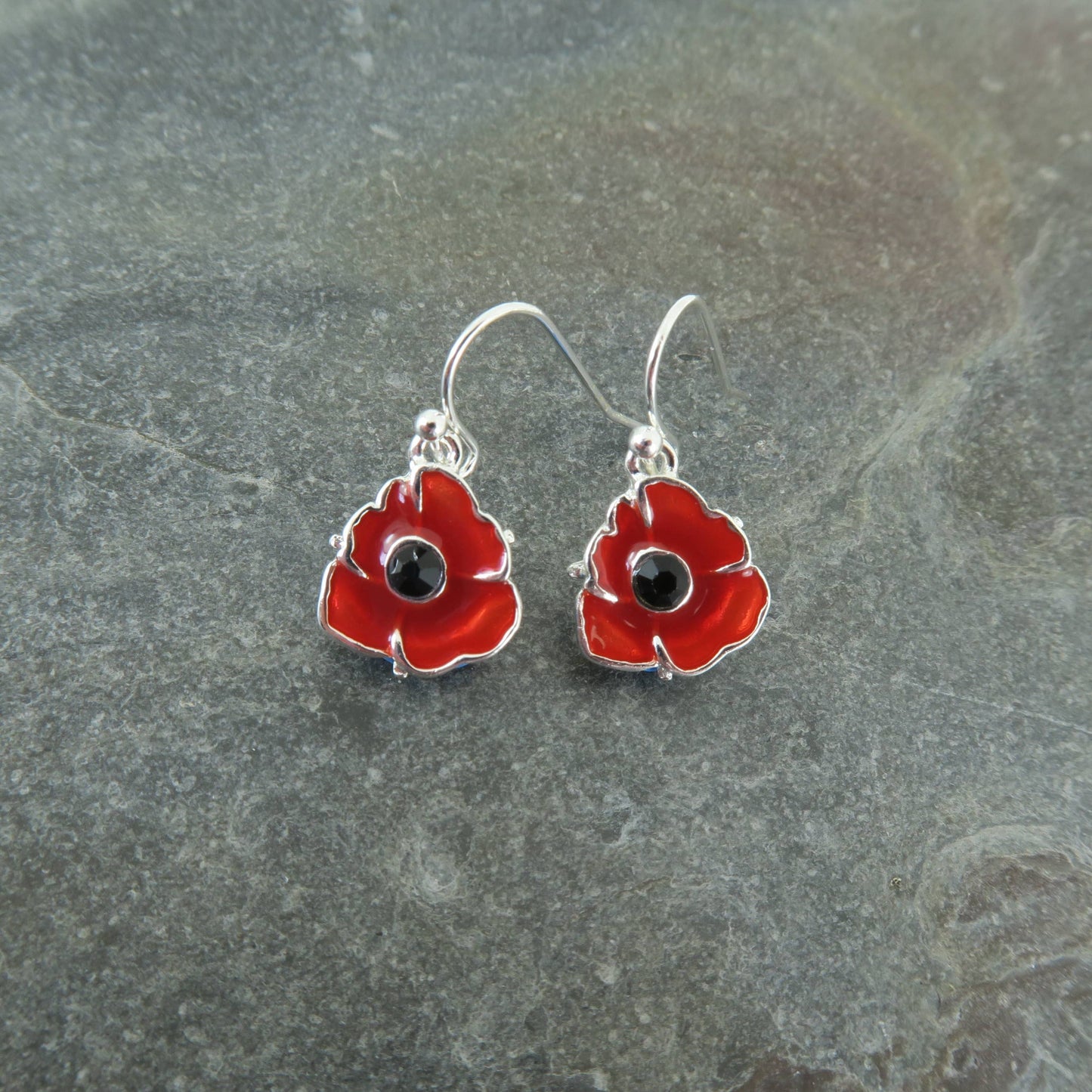 Poppy Red Flower Dangly Earrings