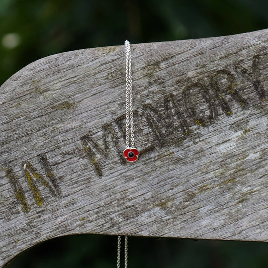 Poppy Red Flower 8mm Pendant Necklace