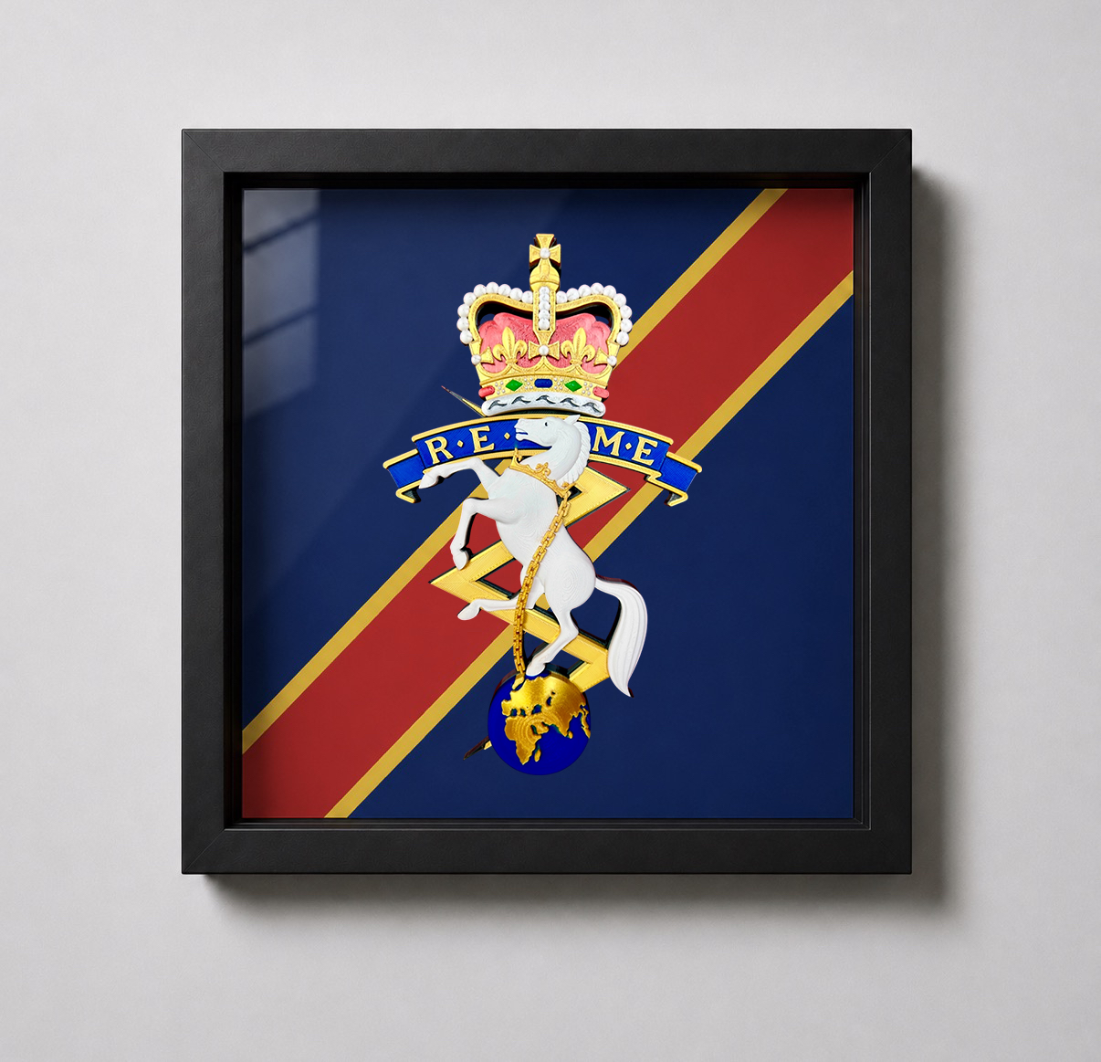 Royal Electrical and Mechanical Engineers Queen's Crown Cap Badge Display Frame | Officially Licensed