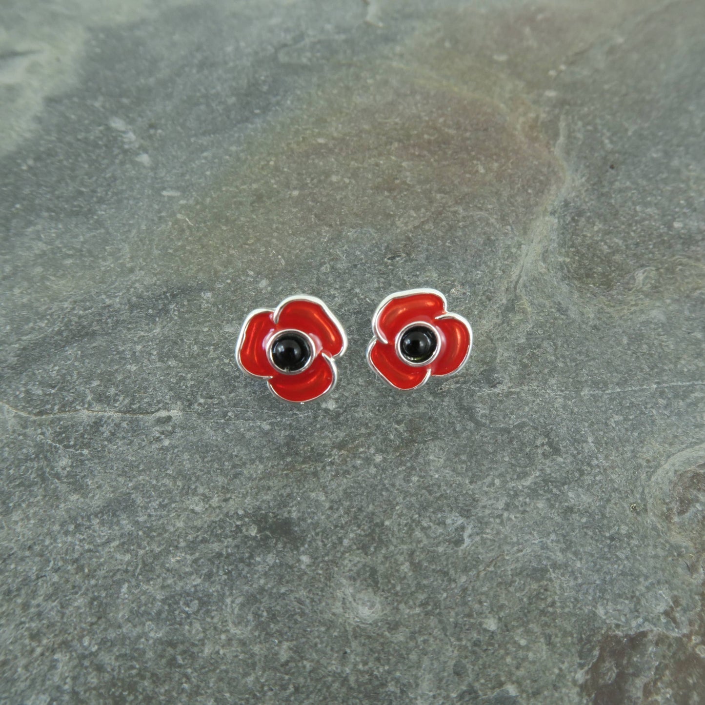 Red Poppy Flower Stud Earrings