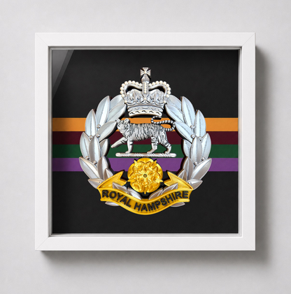 Royal Hampshire Regiment Silver & Gold Cap Badge Display Frame | Officially Licensed