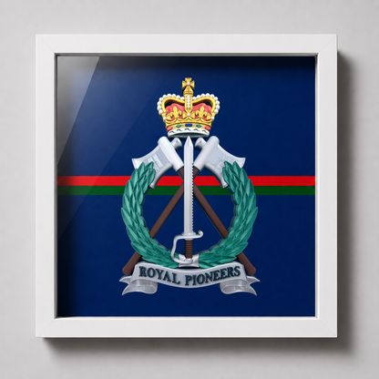 Royal Pioneer Corps Full Colour Cap Badge & Stable Belt Display Frame | Officially Licensed
