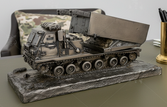 Multi launch rocket System (MLRS) cold cast bronze military statue.