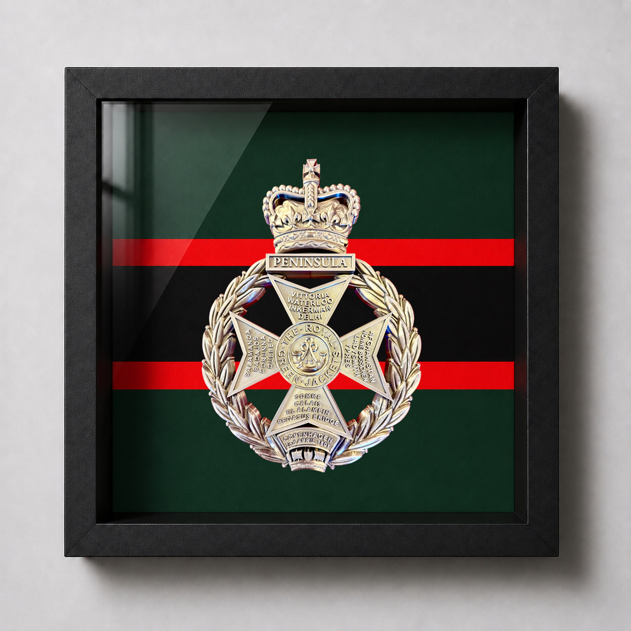 Royal Green Jackets Silver Cap Badge Display Frame | Officially Licensed