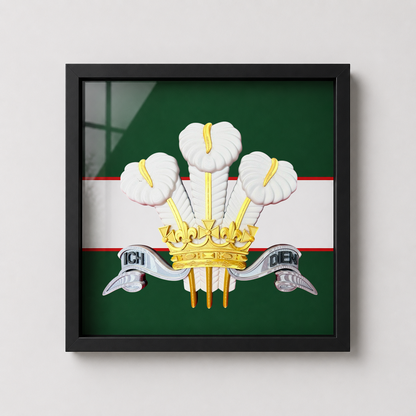 The Royal Regiment of Wales Silver, Gold & White Cap Badge Display Frame | Officially Licensed