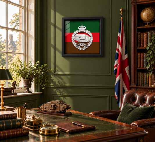 Royal Tank Regiment Queen's Crown Silver & Black Cap Badge Display Frame | Officially Licensed