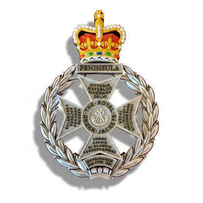 Royal Green Jackets Silver Black Coloured Crown Cap Badge
