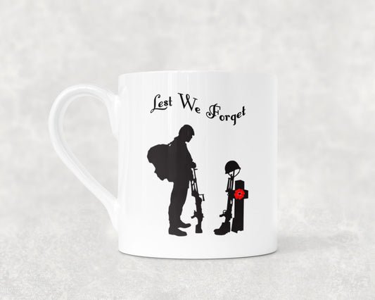 Lest We Forget - Soldier Paying Respects (Design 2) - Bone China Mug